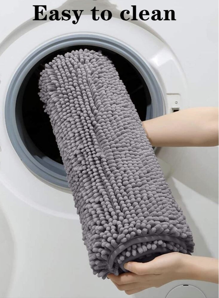 3-Pieces Simple Soft Chenille Bathroom Mat Set Water Absorbent Non-Slip Bathroom Floor Mat Bathroom Floor Mat Grey