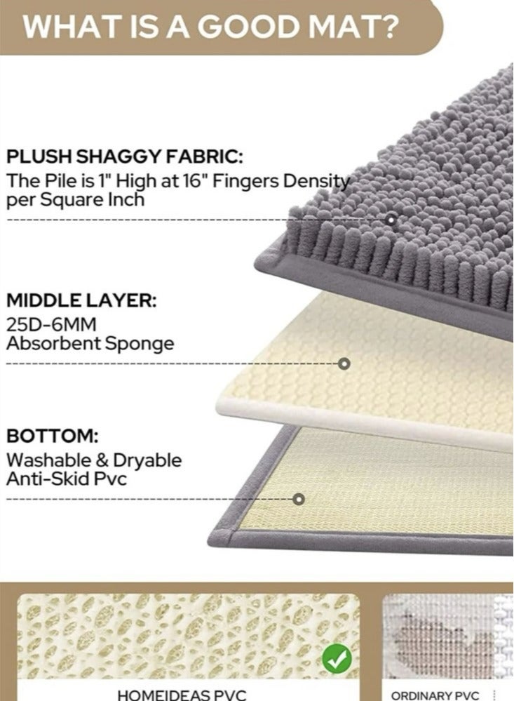 3-Pieces Simple Soft Chenille Bathroom Mat Set Water Absorbent Non-Slip Bathroom Floor Mat Bathroom Floor Mat Grey