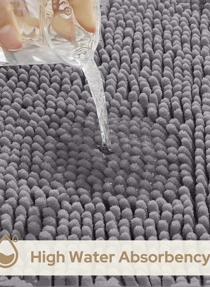 3-Pieces Simple Soft Chenille Bathroom Mat Set Water Absorbent Non-Slip Bathroom Floor Mat Bathroom Floor Mat Grey
