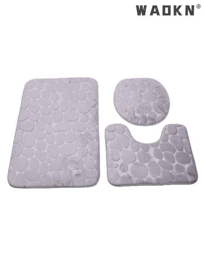 Graphics 3D Bathroom Rug Set,3 Pieces U Shaped Toilet Contour Matm,Bath Rug,andToilet Lid Cover Mat Bathroom Absorbent Mats, Modern Bath Rugs for Bathroom Washable Bathroom Accessories Set