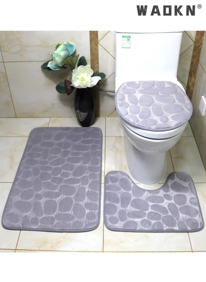 Graphics 3D Bathroom Rug Set,3 Pieces U Shaped Toilet Contour Matm,Bath Rug,andToilet Lid Cover Mat Bathroom Absorbent Mats, Modern Bath Rugs for Bathroom Washable Bathroom Accessories Set