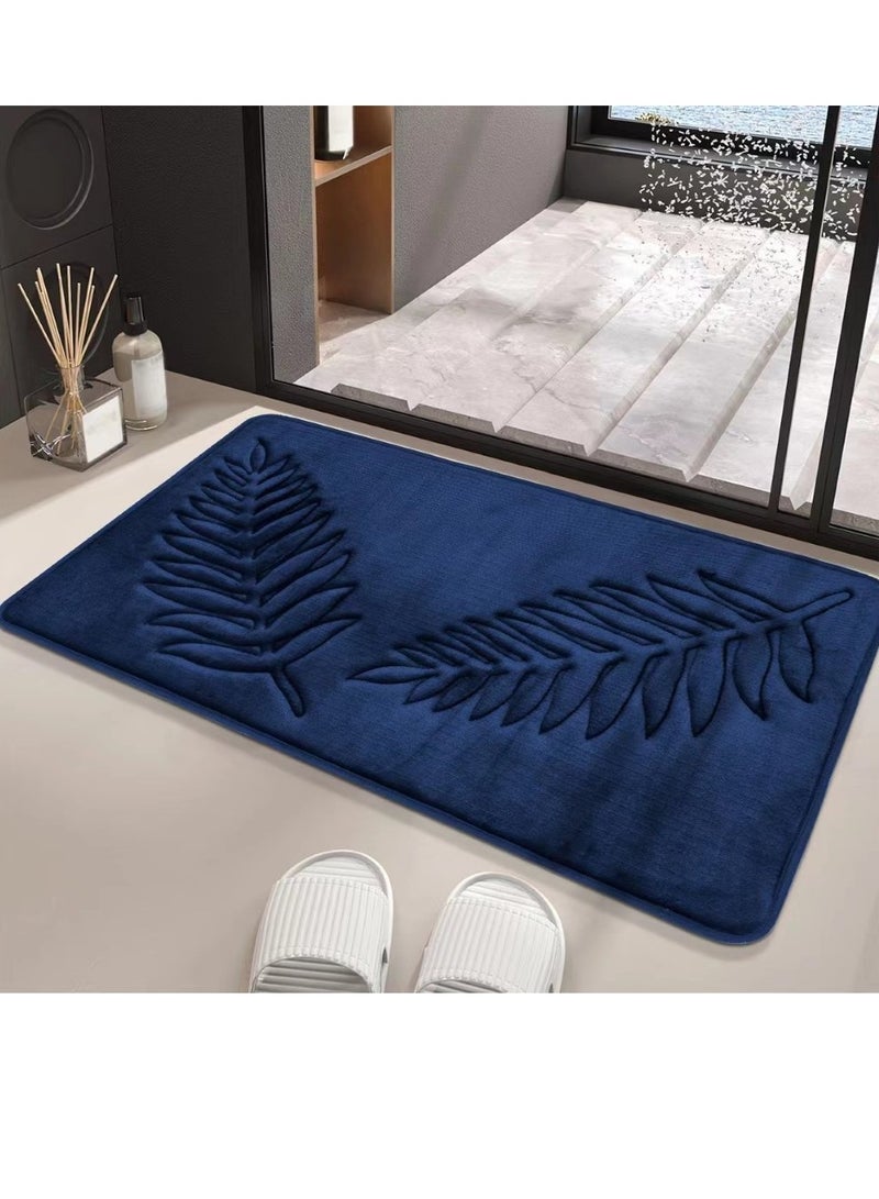 3-Pieces European Simple Style Toilet Floor Mat Suit Coral Velvet Bathroom Carpet Set Dark Blue