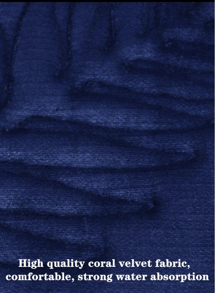 3-Pieces European Simple Style Toilet Floor Mat Suit Coral Velvet Bathroom Carpet Set Dark Blue