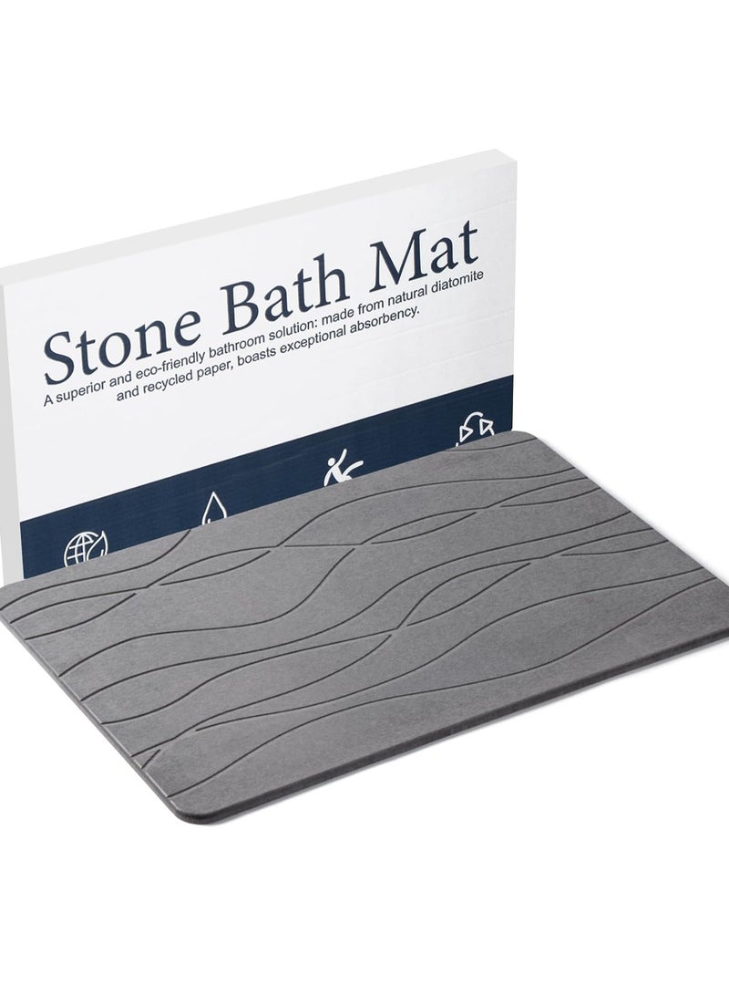 Stone Bath Mat, Diatomaceous Earth Shower Mat, Non-Slip Super Absorbent Quick Drying Bathroom Floor Mat, Natural, Easy to Clean for Kitchen Counter (Dark Gray)