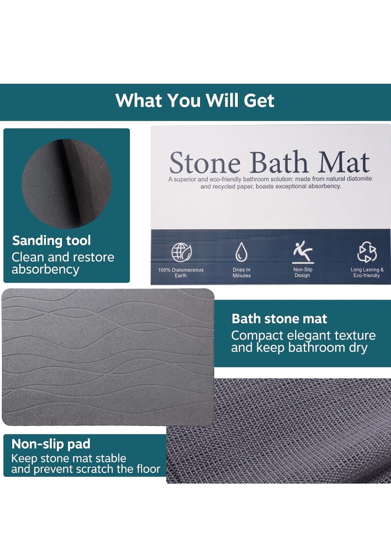 Stone Bath Mat, Diatomaceous Earth Shower Mat, Non-Slip Super Absorbent Quick Drying Bathroom Floor Mat, Natural, Easy to Clean for Kitchen Counter (Dark Gray)