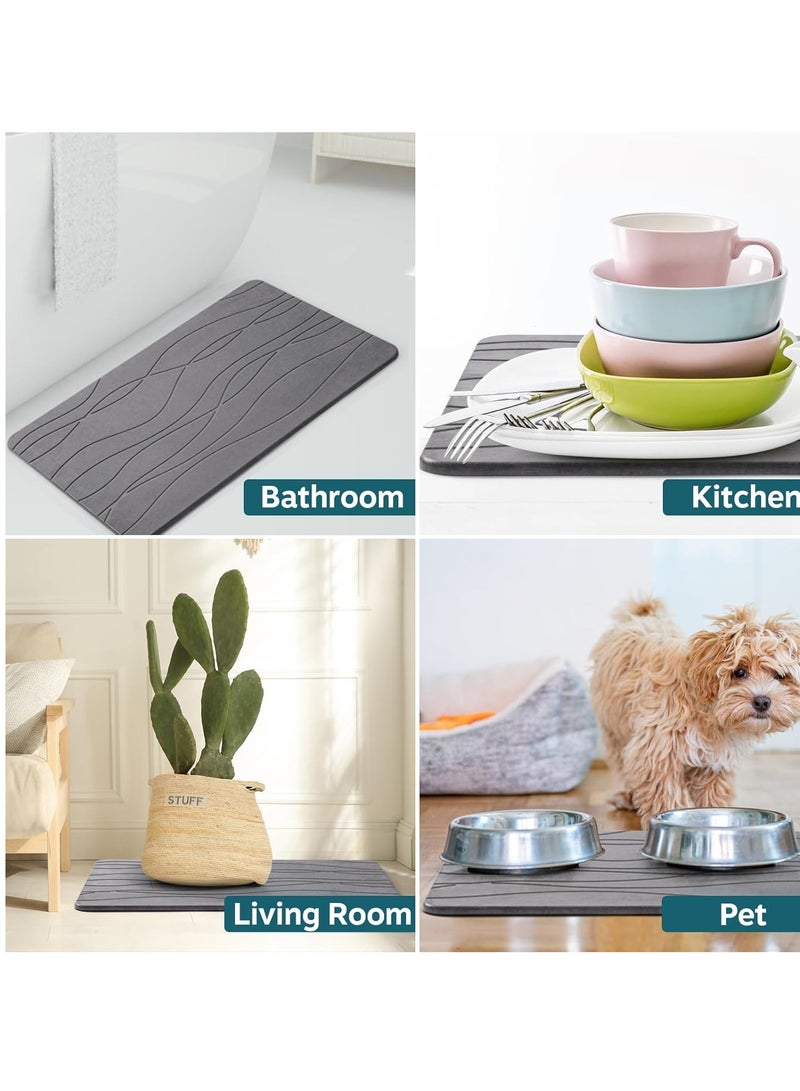 Stone Bath Mat, Diatomaceous Earth Shower Mat, Non-Slip Super Absorbent Quick Drying Bathroom Floor Mat, Natural, Easy to Clean for Kitchen Counter (Dark Gray)