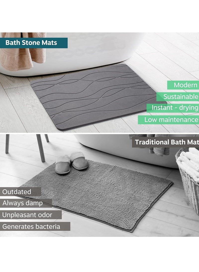 Stone Bath Mat, Diatomaceous Earth Shower Mat, Non-Slip Super Absorbent Quick Drying Bathroom Floor Mat, Natural, Easy to Clean for Kitchen Counter (Dark Gray)