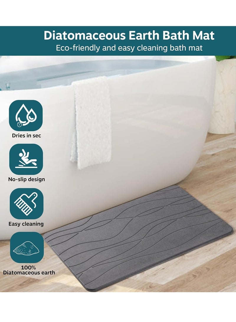 Stone Bath Mat, Diatomaceous Earth Shower Mat, Non-Slip Super Absorbent Quick Drying Bathroom Floor Mat, Natural, Easy to Clean for Kitchen Counter (Dark Gray)