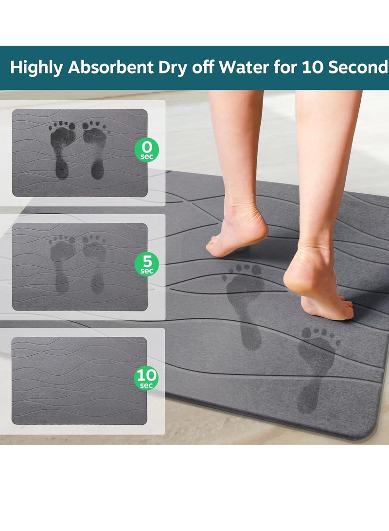 Stone Bath Mat, Diatomaceous Earth Shower Mat, Non-Slip Super Absorbent Quick Drying Bathroom Floor Mat, Natural, Easy to Clean for Kitchen Counter (Dark Gray)