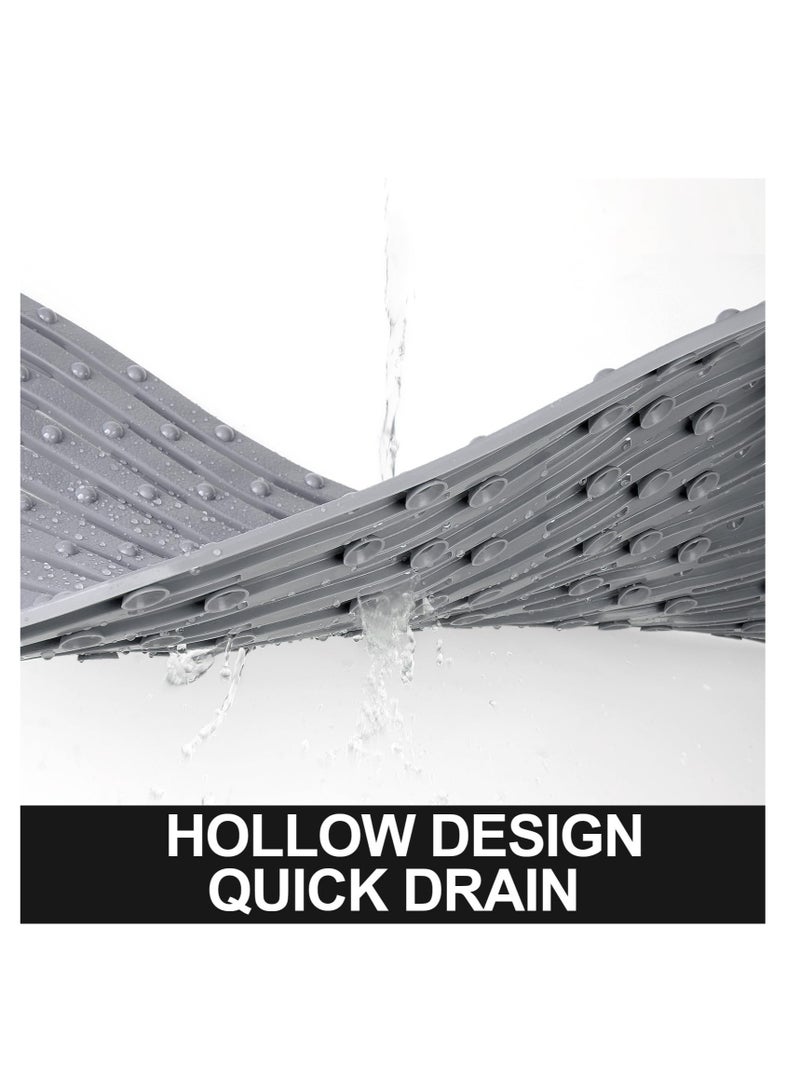 Foldable Non Slip Bath Mat, Bath Tub Mat Non Slip, Safe Soft Shower Mat, with Strong Grip Suction Cups and Drain Holes, Clean Machine Washable for Bathroom, 41 x 69 cm (Gray, Wavy)