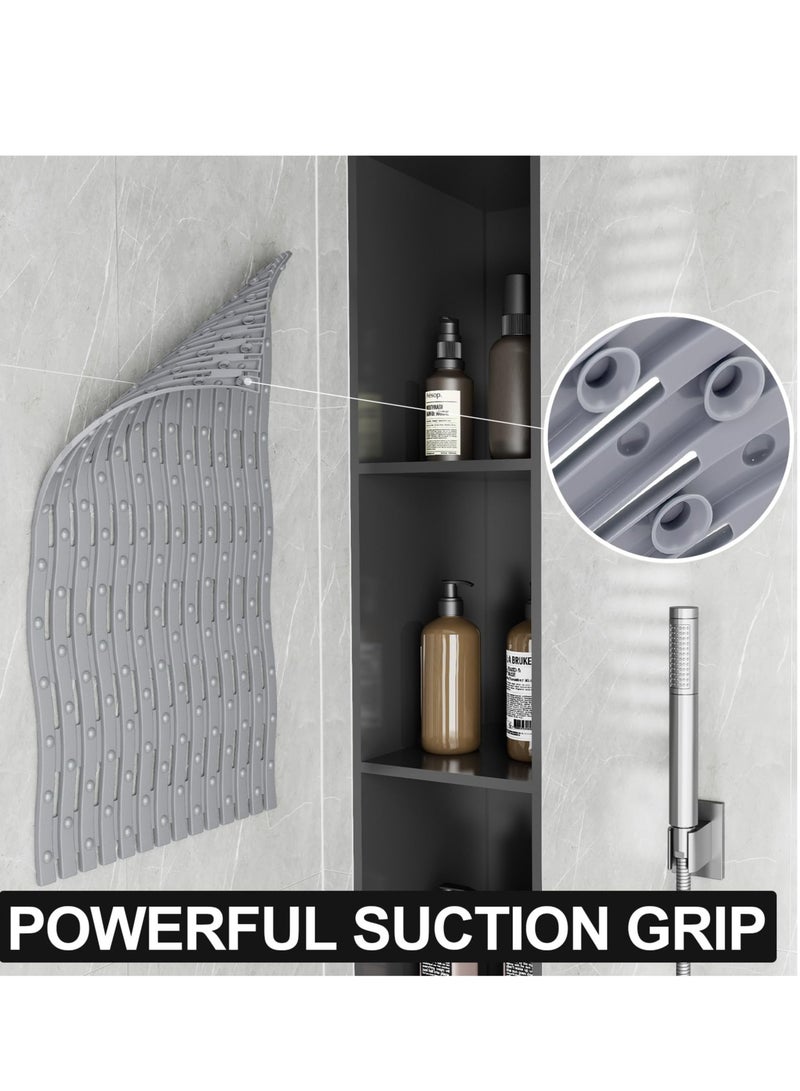 Foldable Non Slip Bath Mat, Bath Tub Mat Non Slip, Safe Soft Shower Mat, with Strong Grip Suction Cups and Drain Holes, Clean Machine Washable for Bathroom, 41 x 69 cm (Gray, Wavy)