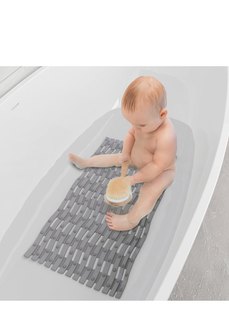 Foldable Non Slip Bath Mat, Bath Tub Mat Non Slip, Safe Soft Shower Mat, with Strong Grip Suction Cups and Drain Holes, Clean Machine Washable for Bathroom, 41 x 69 cm (Gray, Wavy)