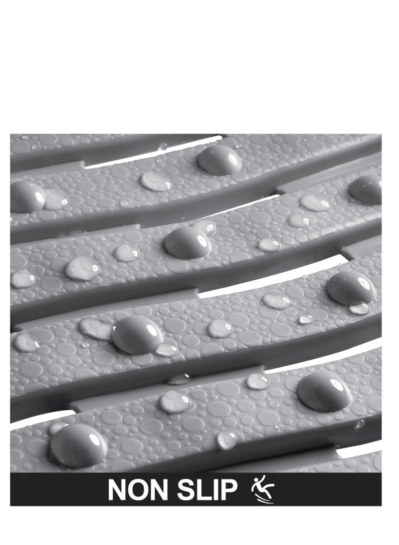 Foldable Non Slip Bath Mat, Bath Tub Mat Non Slip, Safe Soft Shower Mat, with Strong Grip Suction Cups and Drain Holes, Clean Machine Washable for Bathroom, 41 x 69 cm (Gray, Wavy)