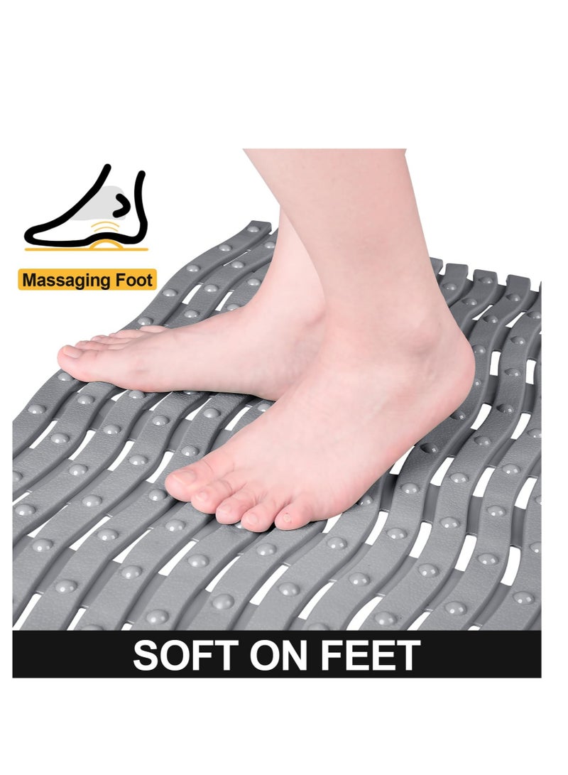 Foldable Non Slip Bath Mat, Bath Tub Mat Non Slip, Safe Soft Shower Mat, with Strong Grip Suction Cups and Drain Holes, Clean Machine Washable for Bathroom, 41 x 69 cm (Gray, Wavy)