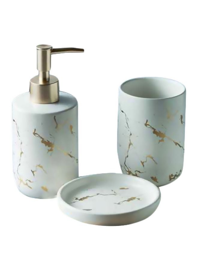 Ceramic Bathroom Accessory Set White/Gold/Silver 10.5x7.8cm