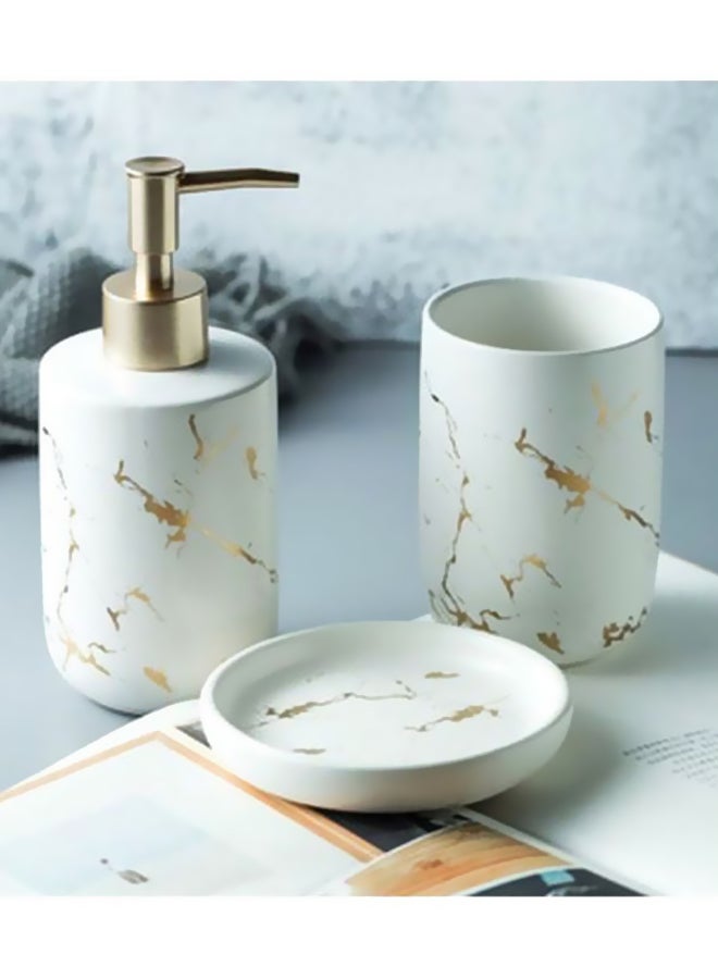 Ceramic Bathroom Accessory Set White/Gold/Silver 10.5x7.8cm