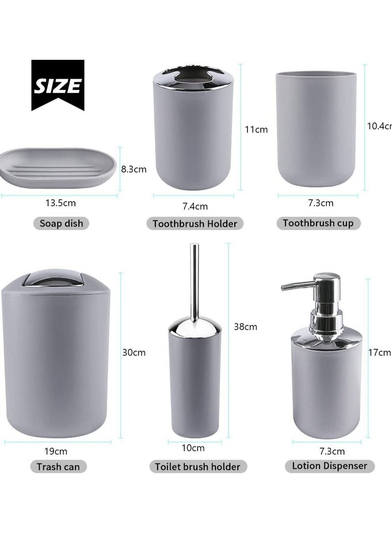 6-Piece Plastic Bathroom Set Accessories (Grey)