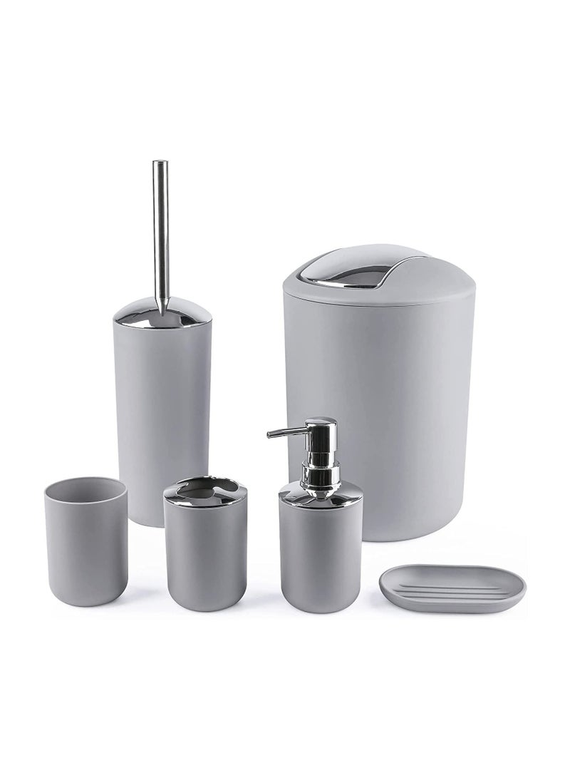 6-Piece Plastic Bathroom Set Accessories (Grey)