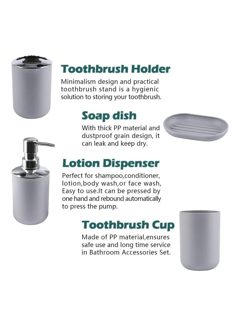 6-Piece Plastic Bathroom Set Accessories (Grey)