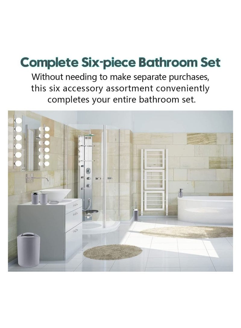 6-Piece Plastic Bathroom Set Accessories (Grey)