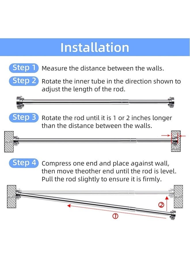 Shower Curtain Rod, 100-160cm Adjustable Tension Spring,Telescopic Curtain Pole Stainless Steel Extendable Clothes Rail Extendable Pole,No Drilling