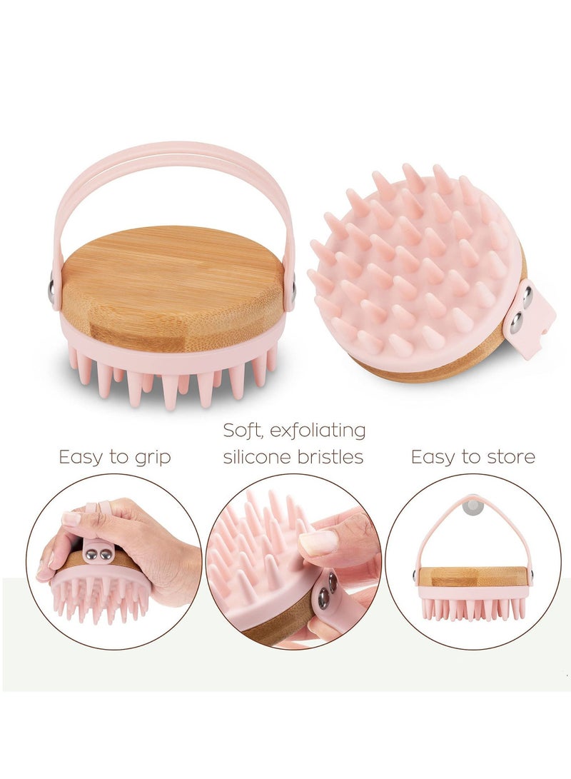 Scalp Massager Shampoo Brush, Hair Head Massager Scalp Brush Scrubber with Soft Exfoliating Silicone Bristles and Bamboo Grip, Head Scrubber for Thick Curly Wet Dry Hair of Women Men Kids, 1PCS