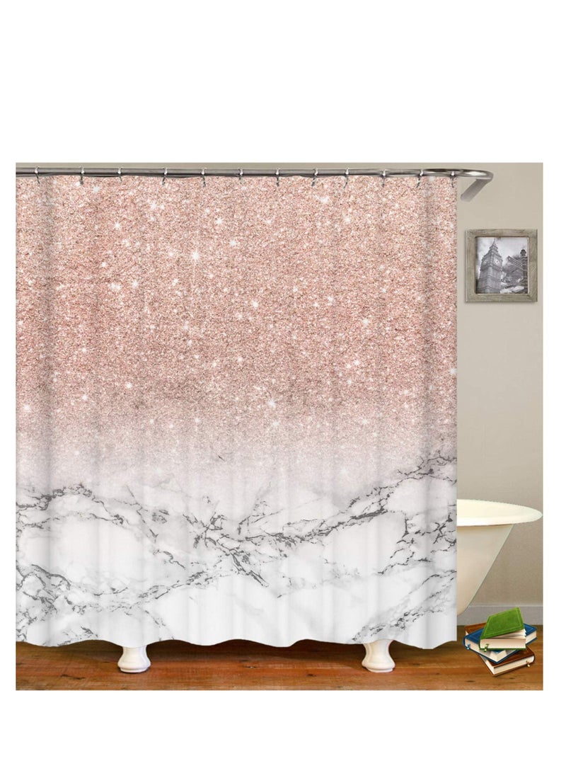 Pink Marble Shower Curtain Set 4 Pieces Bathroom Marble 3D Printing Girl Rose Gold Shining(No Glitter) Fabric Curtain with Rugs and Bath Mat Accessories