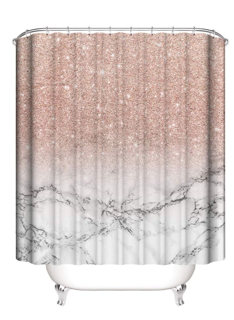 Pink Marble Shower Curtain Set 4 Pieces Bathroom Marble 3D Printing Girl Rose Gold Shining(No Glitter) Fabric Curtain with Rugs and Bath Mat Accessories