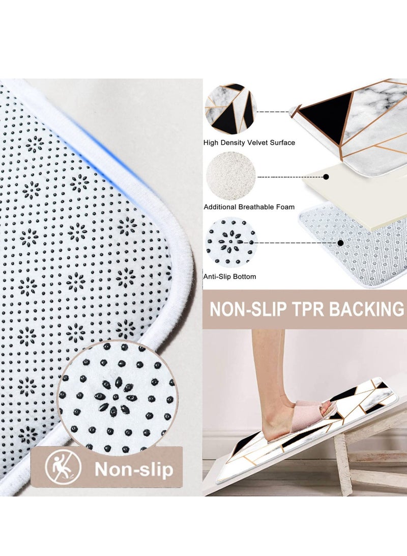 Geometric Marble Shower Curtain Set 4Pcs White and Black Grid Curtain Shower Set Gold Stripe Waterproof Bathroom Curtain Standard Size with Non-Slip Rugs, Toilet Lid Cover and Bath Mat with Hook Geome
