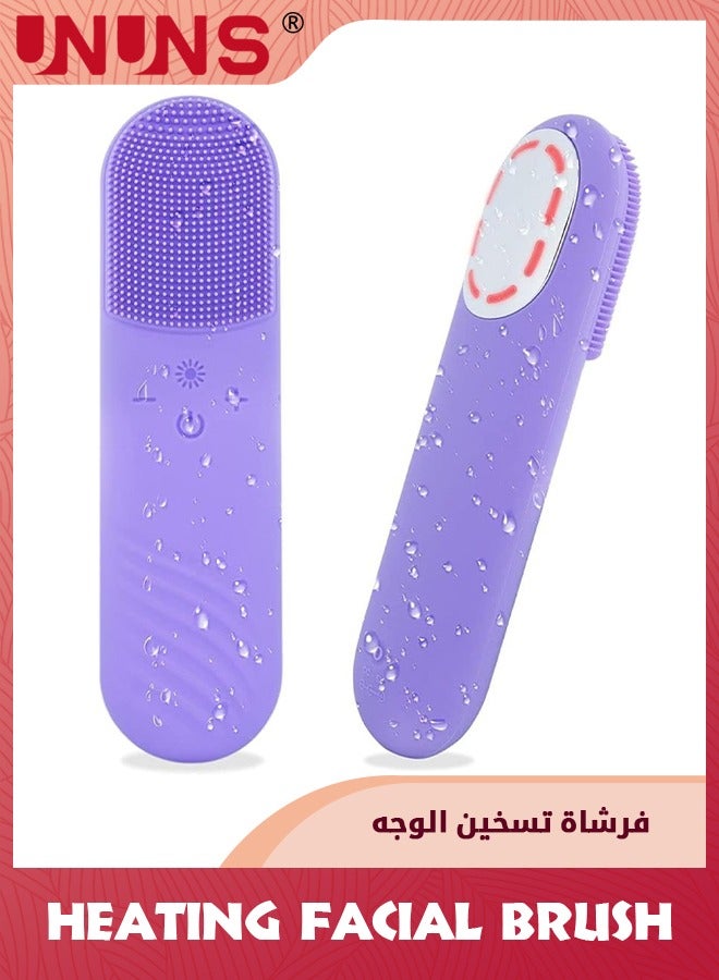 Sonic Facial Cleansing Brush,Power Face Scrubber With 5 Speed Modes,Waterproof 3 in 1 Anion Import With 45℃ Heating Massage,USB Rechargeable Silicone Face Brush,Purple