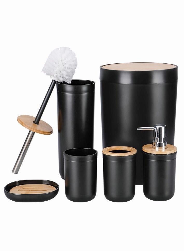 Bathroom Accessories Set 6 PCS Plastic Gift Set include Toothbrush Holder Toothbrush Cup Soap Dispenser Soap Dish Toilet Brush Holder Trash can