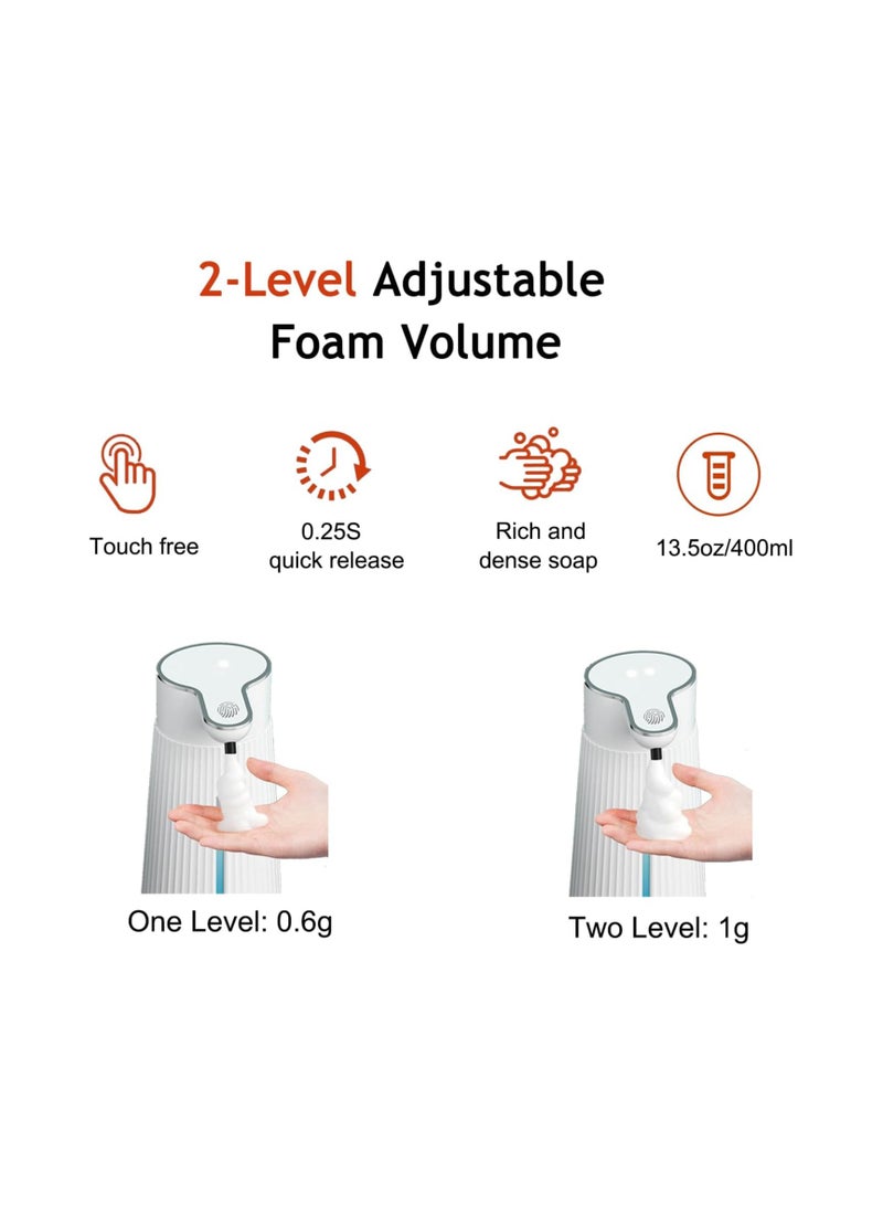 Automatic Foaming Soap Dispenser, Touchless Dish Soap Dispenser, 2 Level 13.5oz/400ML Adjustable Hand Soap Dispenser Wall Mount, Rechargeable Sensor Hand Sanitizer Dispenser for Bathroom Kitchen