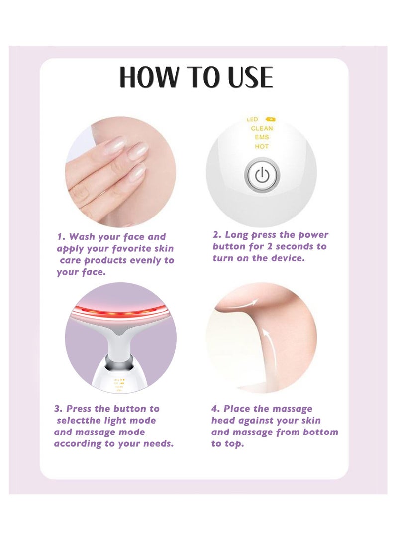 Facial Neck Lifting Machine Sonic Face Massager Beauty Device, Wrinkles Remover Skin Rejuvenation Anti-aging Rechargeable 3 Modes, White