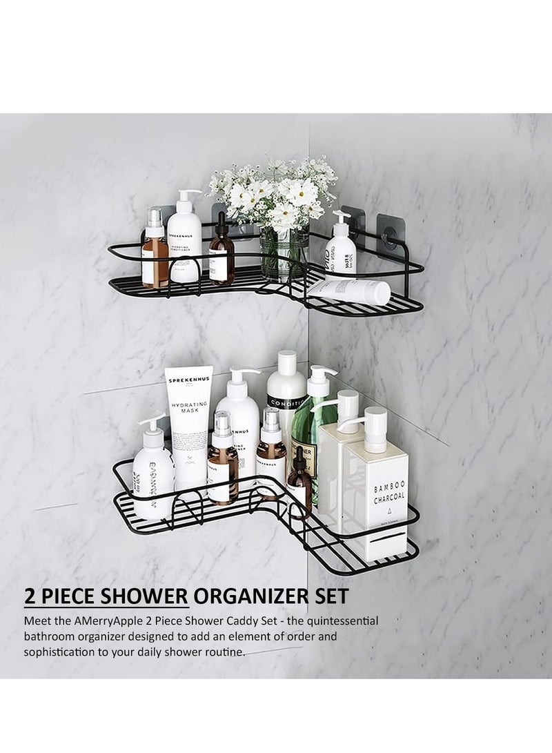 Shower Caddy, 2 Pcs Shower Shelf for Inside Shower, Shower Organizer Corner, Strong Adhesive Shower Shelves, Large Storage Capacity, Corner Shower Caddy