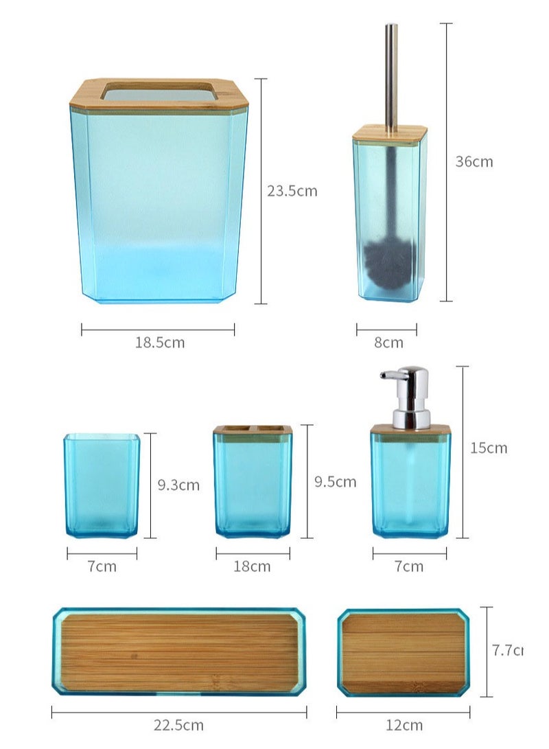 Blue Bathroom Accessories Set, 6 Pcs Bathroom Accessory Set with Trash Can, Soap Dispenser and Toothbrush Holder, Soap Dish, Toilet Brush Holder, Tissue Box Cover