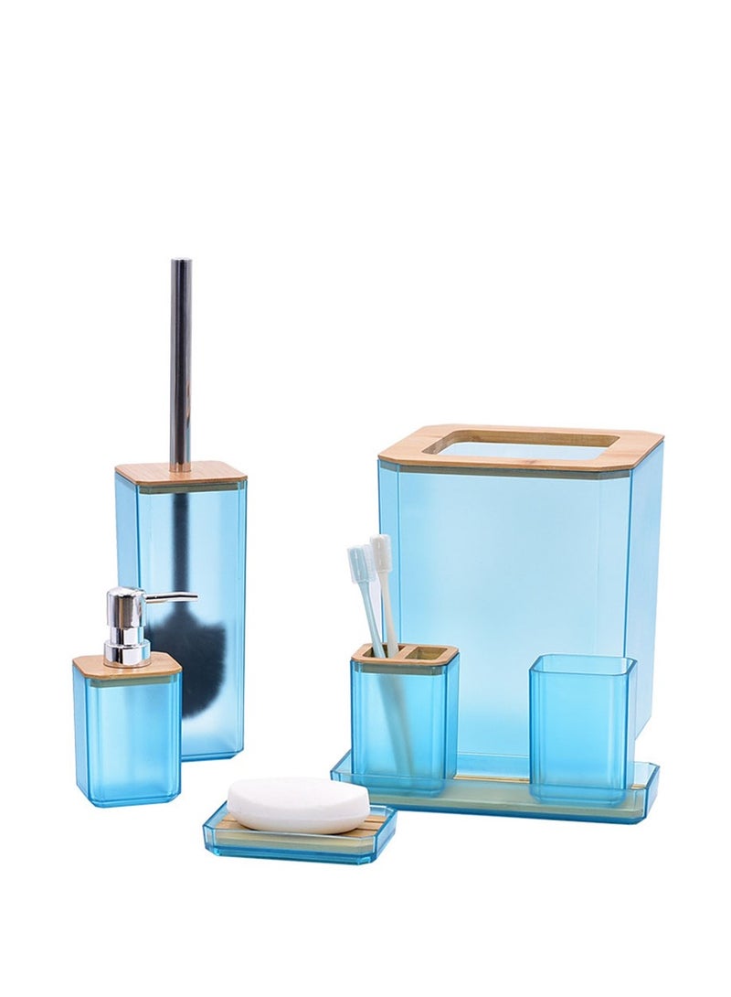 Blue Bathroom Accessories Set, 6 Pcs Bathroom Accessory Set with Trash Can, Soap Dispenser and Toothbrush Holder, Soap Dish, Toilet Brush Holder, Tissue Box Cover