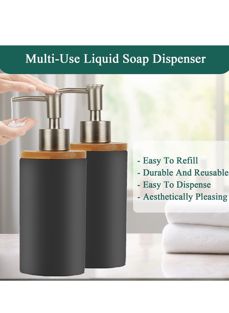 Bathroom Soap Dispenser Set, 13Oz Ceramic Soap Dispenser for Kitchen, Refillable Liquid Hand Lotion Dispenser, Shampoo Dispenser for Modern Farmhouse Kitchen Bathroom Countertop Decor