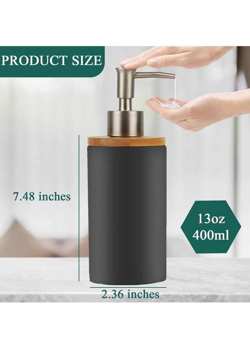 Bathroom Soap Dispenser Set, 13Oz Ceramic Soap Dispenser for Kitchen, Refillable Liquid Hand Lotion Dispenser, Shampoo Dispenser for Modern Farmhouse Kitchen Bathroom Countertop Decor