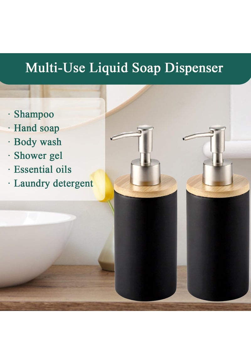 Bathroom Soap Dispenser Set, 13Oz Ceramic Soap Dispenser for Kitchen, Refillable Liquid Hand Lotion Dispenser, Shampoo Dispenser for Modern Farmhouse Kitchen Bathroom Countertop Decor