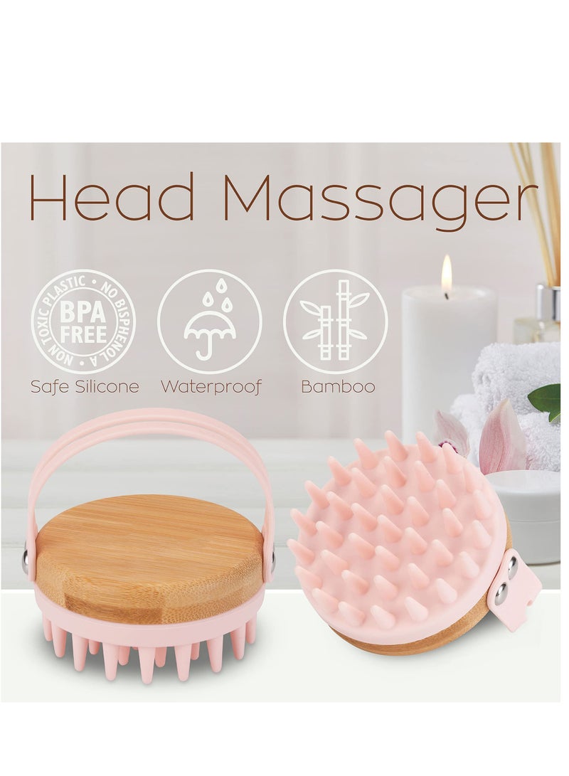 Scalp Massager Shampoo Brush, Hair Head Massager Scalp Brush Scrubber with Soft Exfoliating Silicone Bristles and Bamboo Grip, Head Scrubber for Thick Curly Wet Dry Hair of Women Men Kids, 1PCS