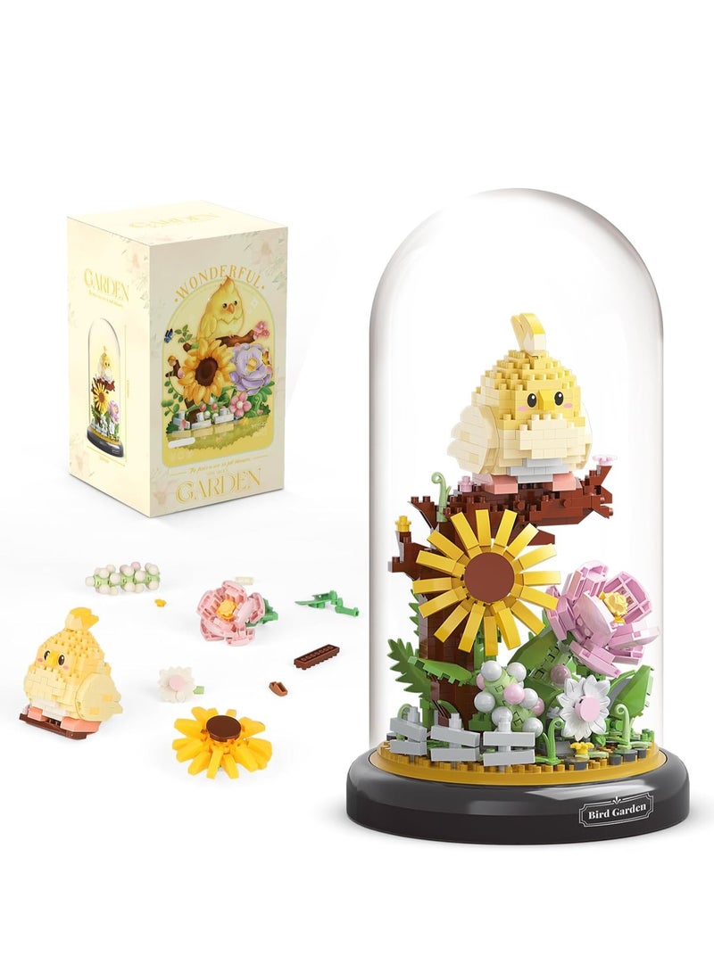 958 PCS Parrot Flower Bouquet Building Set, Buildable Floral Display for Creative Kids, Animals Flowers Plants Decor with Dust Cover, Birthday Gift Building Toy for Boys Girls, Mini Building Blocks