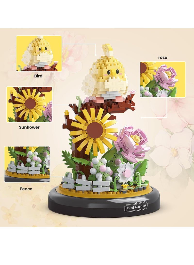 958 PCS Parrot Flower Bouquet Building Set, Buildable Floral Display for Creative Kids, Animals Flowers Plants Decor with Dust Cover, Birthday Gift Building Toy for Boys Girls, Mini Building Blocks