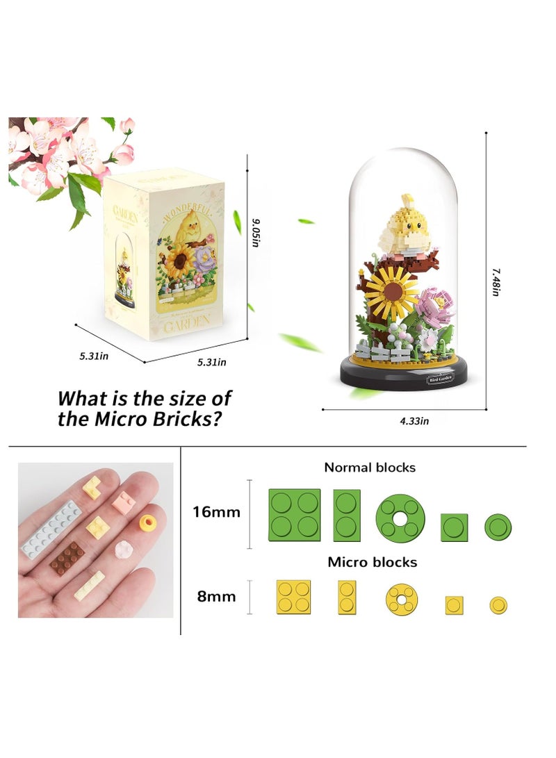 958 PCS Parrot Flower Bouquet Building Set, Buildable Floral Display for Creative Kids, Animals Flowers Plants Decor with Dust Cover, Birthday Gift Building Toy for Boys Girls, Mini Building Blocks