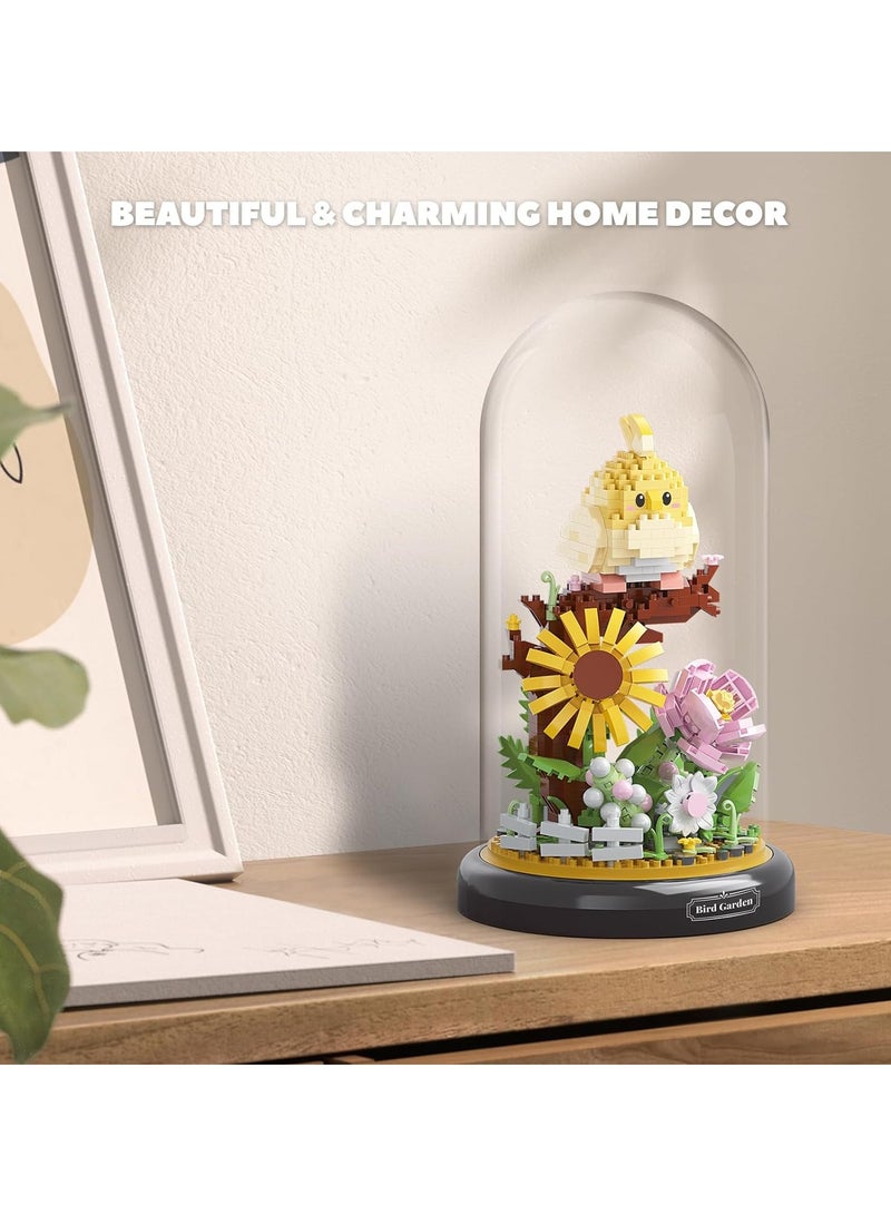 958 PCS Parrot Flower Bouquet Building Set, Buildable Floral Display for Creative Kids, Animals Flowers Plants Decor with Dust Cover, Birthday Gift Building Toy for Boys Girls, Mini Building Blocks