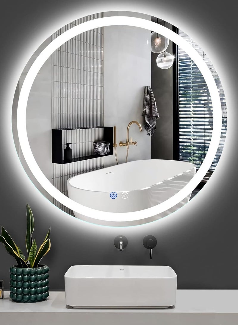 NOVA Round Frameless Bathroom Mirror, Wall Mounted Vanity Mirror, Dimmable,Anti-fog, Touch Sensor Switch, Illumated LED Lighted Makeup and Shaving Mirrors (Color : 3 light, Size : 70 * 70cm)