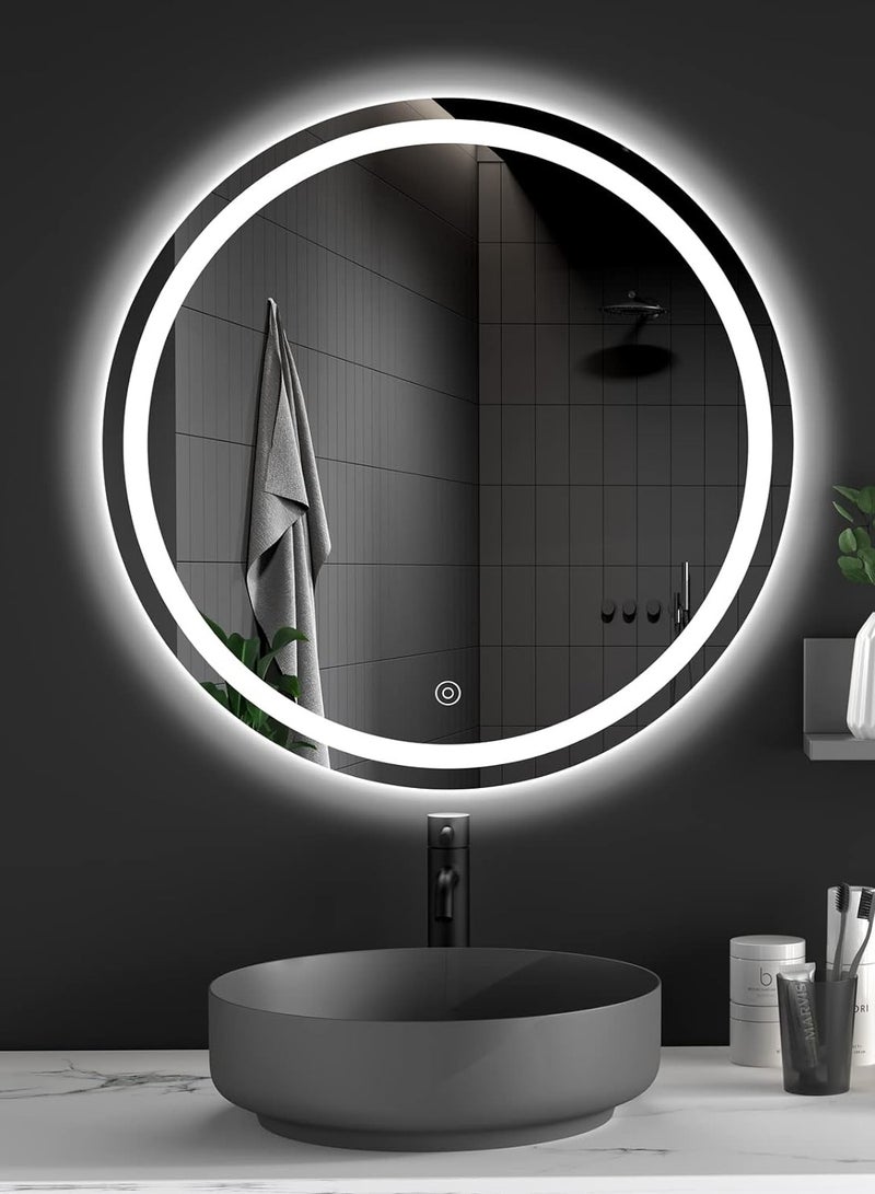 NOVA Round Frameless Bathroom Mirror, Wall Mounted Vanity Mirror, Dimmable,Anti-fog, Touch Sensor Switch, Illumated LED Lighted Makeup and Shaving Mirrors (Color : 3 light, Size : 70 * 70cm)