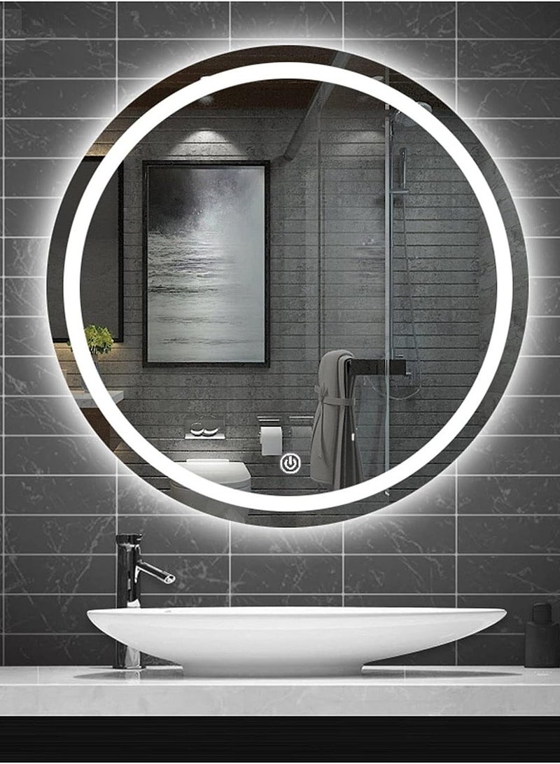 NOVA Round Frameless Bathroom Mirror, Wall Mounted Vanity Mirror, Dimmable,Anti-fog, Touch Sensor Switch, Illumated LED Lighted Makeup and Shaving Mirrors (Color : 3 light, Size : 70 * 70cm)