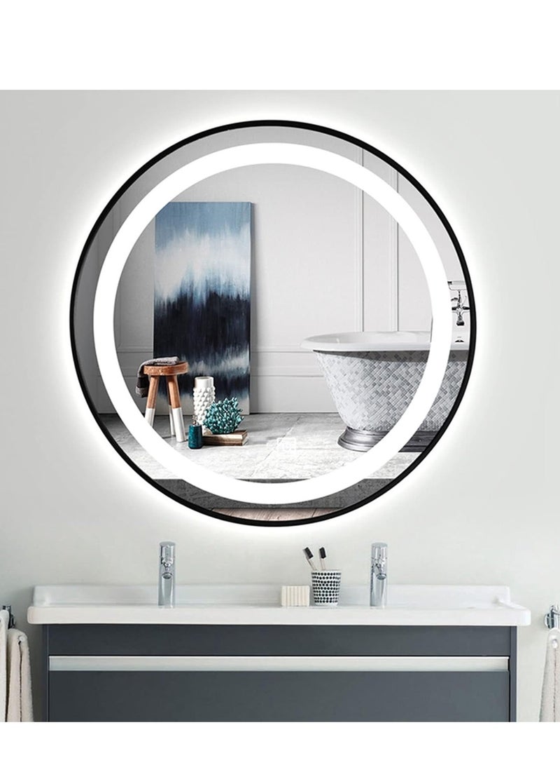 Led Backlit Mirror Round Bathroom Vanity Mirror Anti-fog Circle Wall Mounted Mirror Dimmable Makeup Mirror with Lights (70 * 70cm)