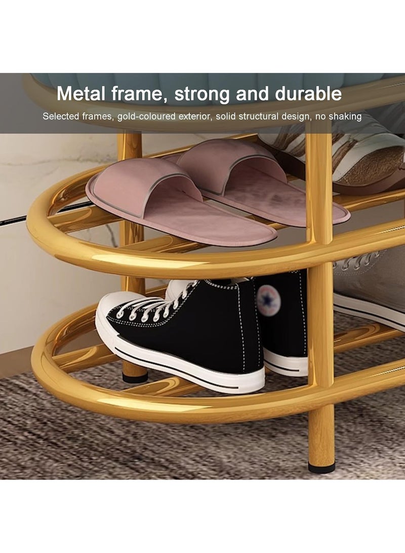 Velvet Shoe Bench with Double Shelf, Modern End Of Bed Bench - Entryway Shoe Rack Bench with Metal Base for Living Room, Bedroom & Hallway