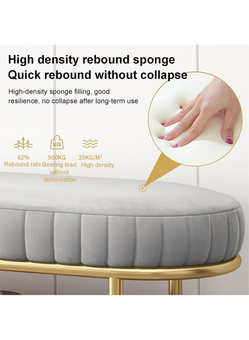 Velvet Shoe Bench with Double Shelf, Modern End Of Bed Bench - Entryway Shoe Rack Bench with Metal Base for Living Room, Bedroom & Hallway